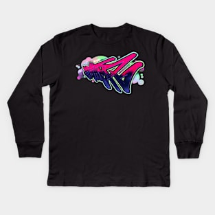 FIGHTER - Street Art Style Text in Pink and Purple Kids Long Sleeve T-Shirt